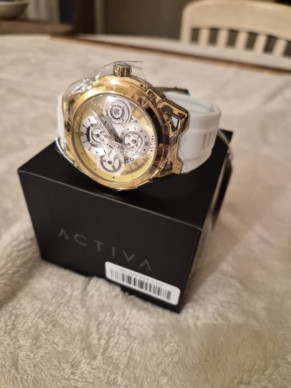 Ativa Men’s White Strap Gold-Tone Chronograph Watch
